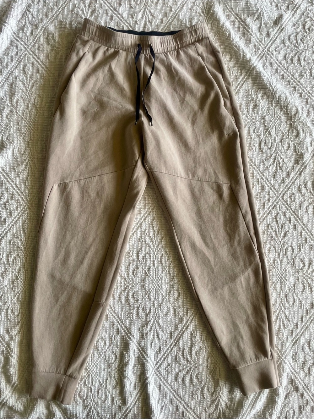 Men's Beige Jogger Pants with Drawstring Waist Mens size small